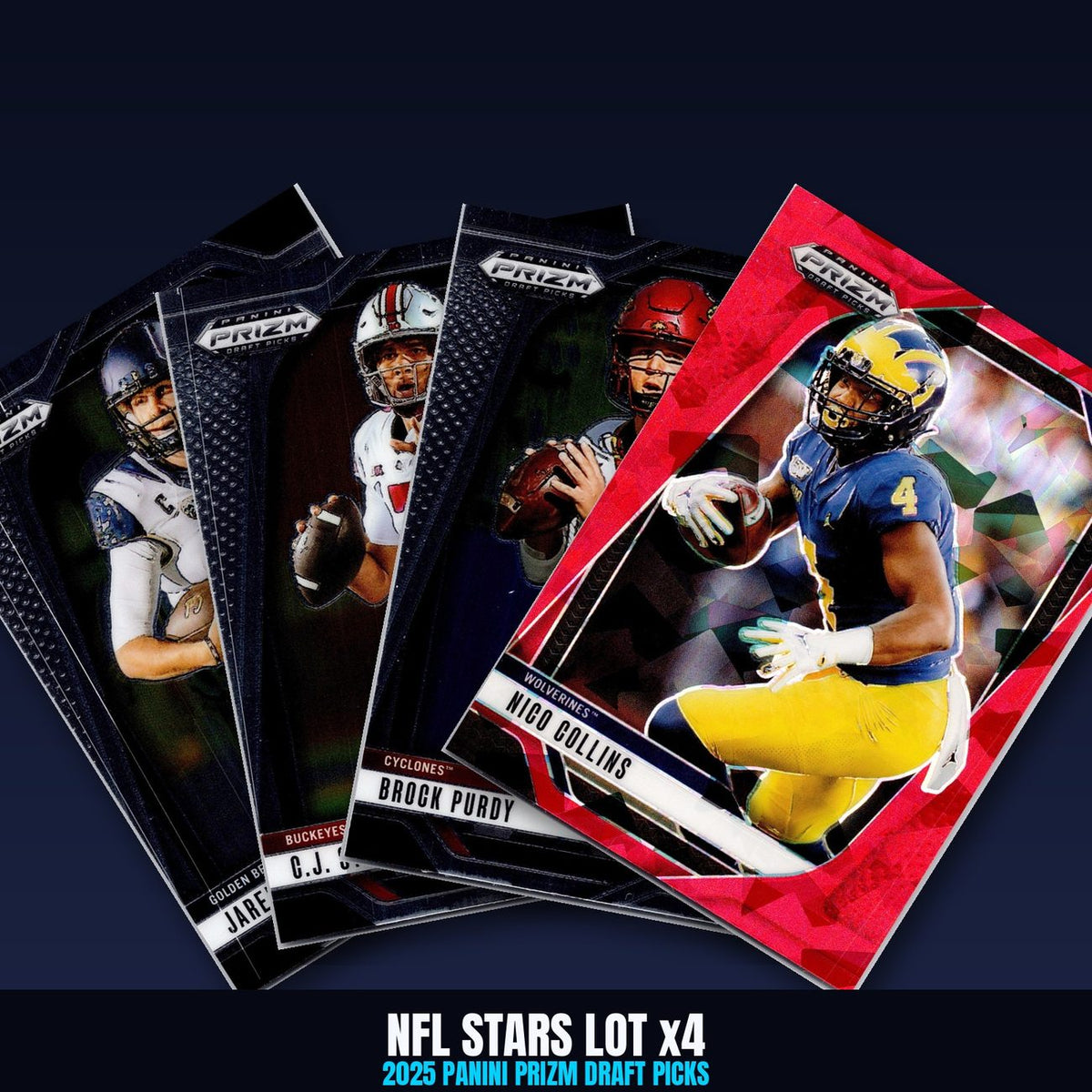 2025 Prizm Draft Picks NFL Stars Lot x4 - Goff, Stroud, Purdy, Collins Red Ice