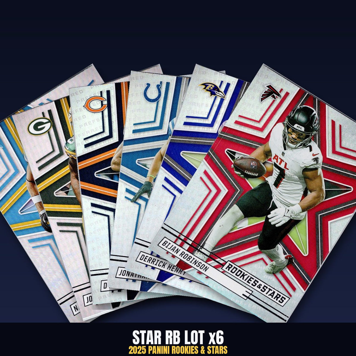 2025 Rookies & Stars RB Lot x6 - Henry, Jacobs, Jonathan Taylor, Bijan