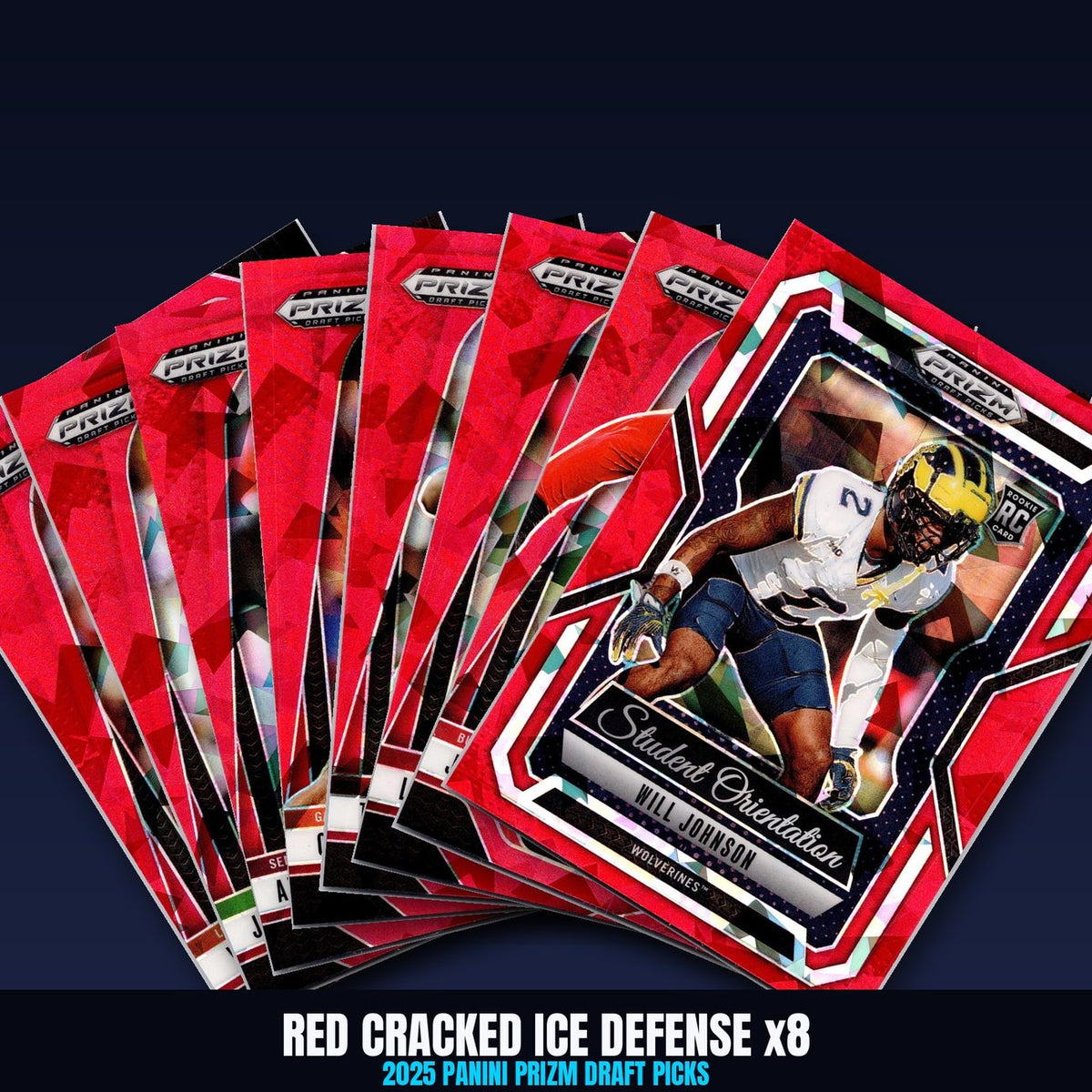2025 Prizm Draft Picks RED CRACKED ICE Defense Lot x8 - Tuimoloau, W.Johnson