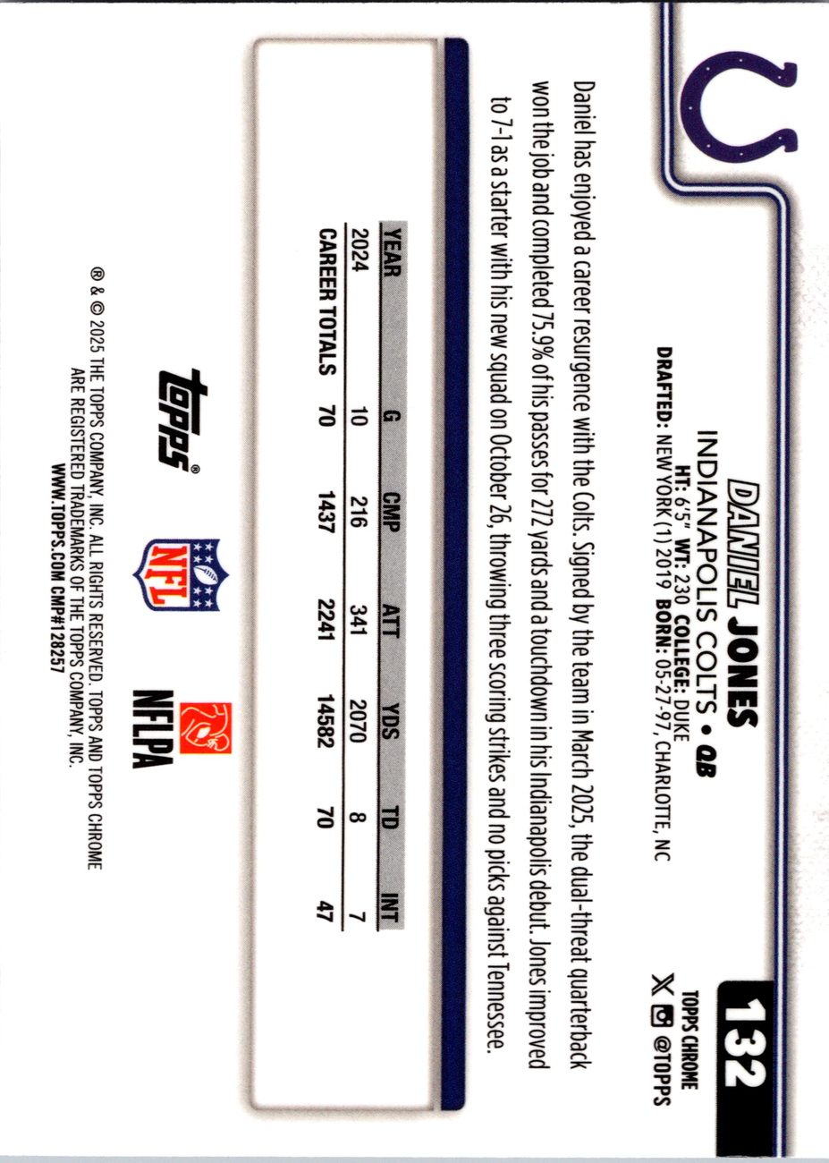 2025 Topps Chrome QB RB TE Lot x8 - Daniel Jones, Swift, Hunter Henry