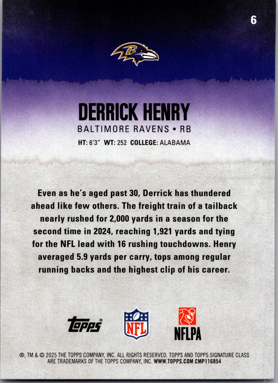 2025 Topps Signature Class RB Lot x8 - Derrick Henry, Kamara, Jacobs, Achane