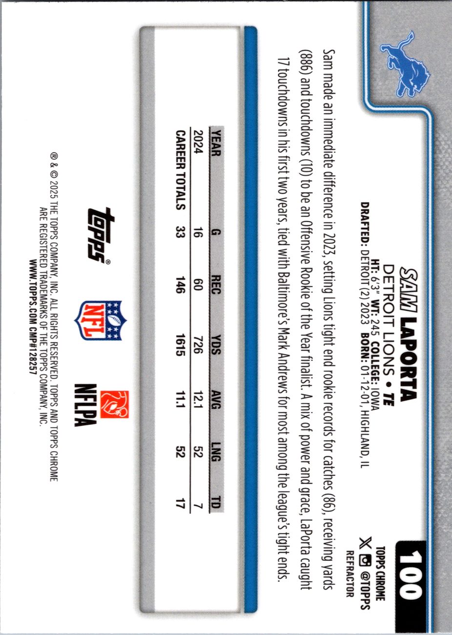 2025 Topps Chrome NFL Stars Lot x8 - Bucky Irving, James Cook, LaPorta