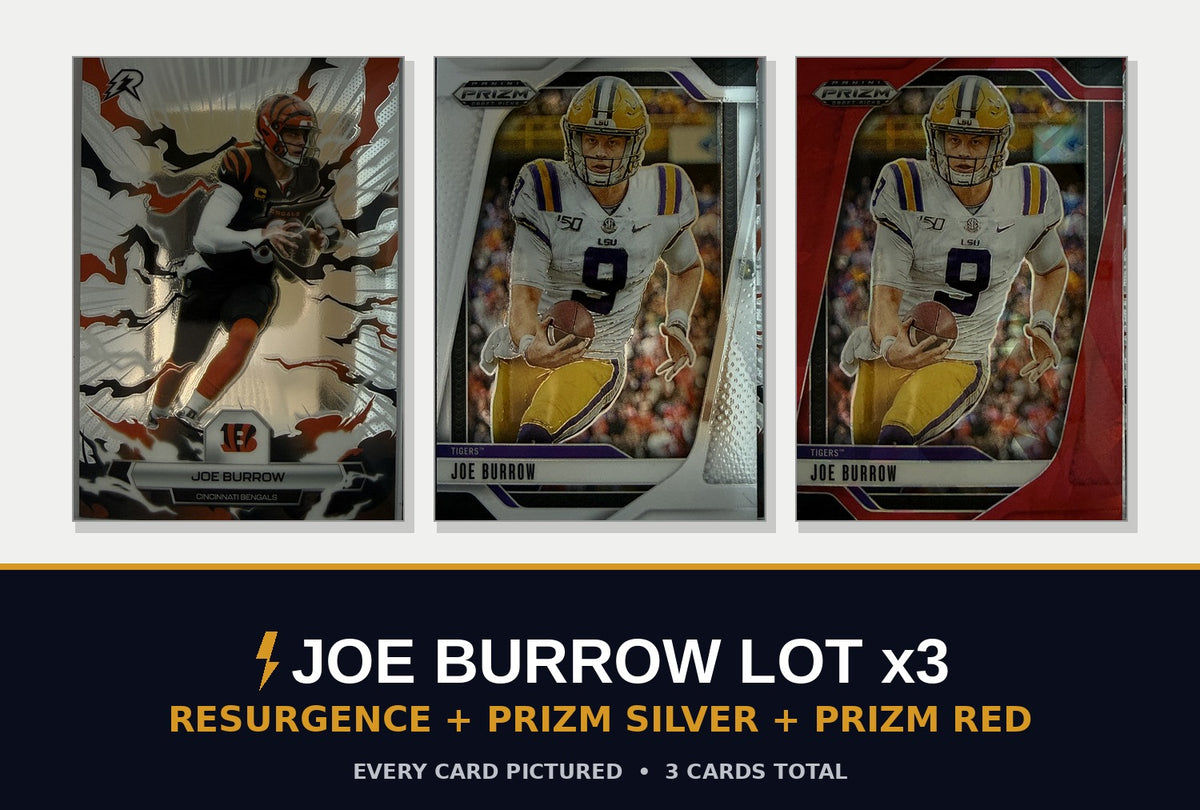 Joe Burrow 3-Card Lot cover - Resurgence, Prizm Silver, Prizm Red