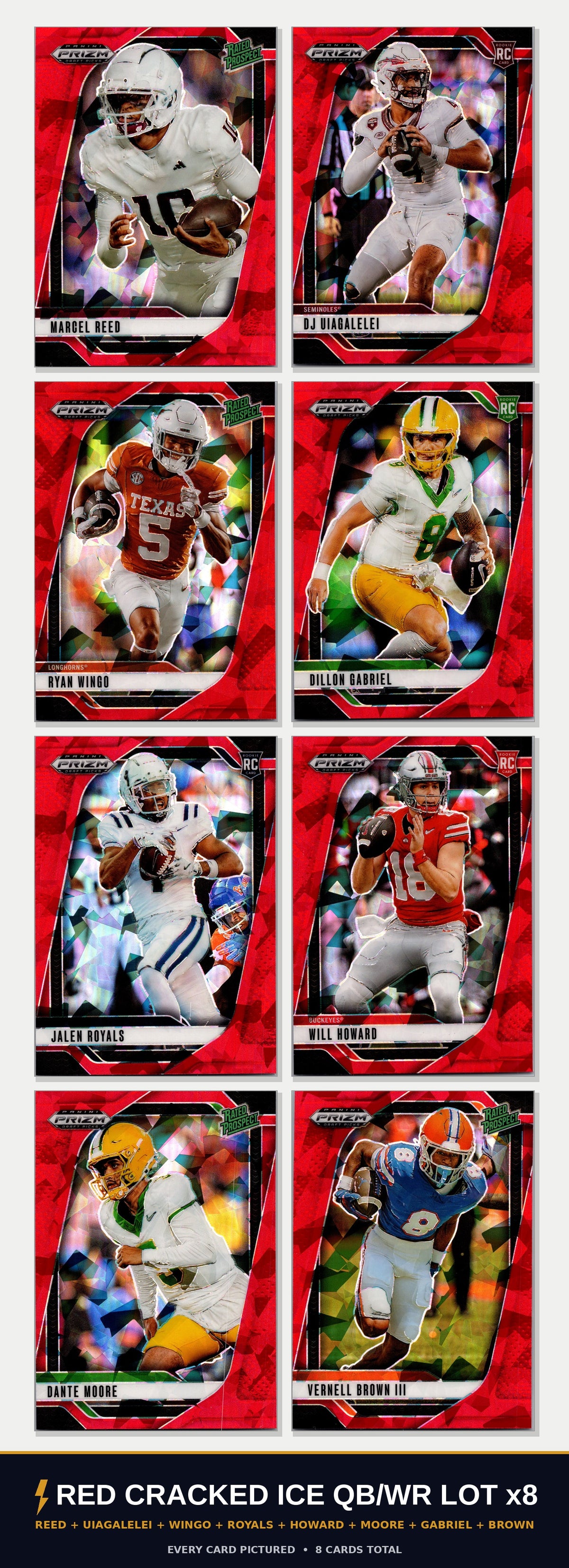 Red Cracked Ice QB/WR 8-Card Lot cover