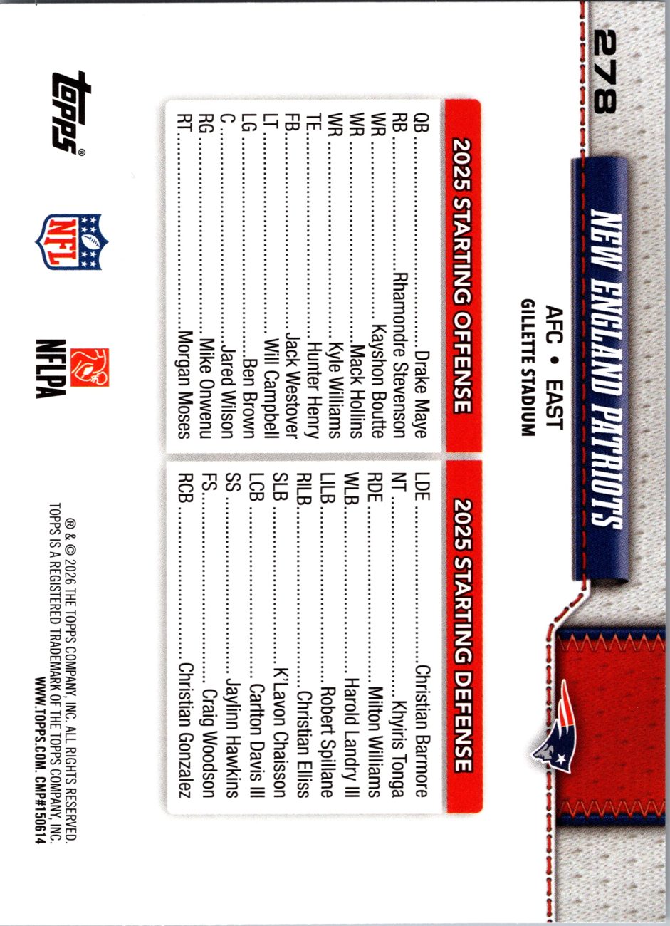 2026 Topps Flagship #278 New England Patriots back