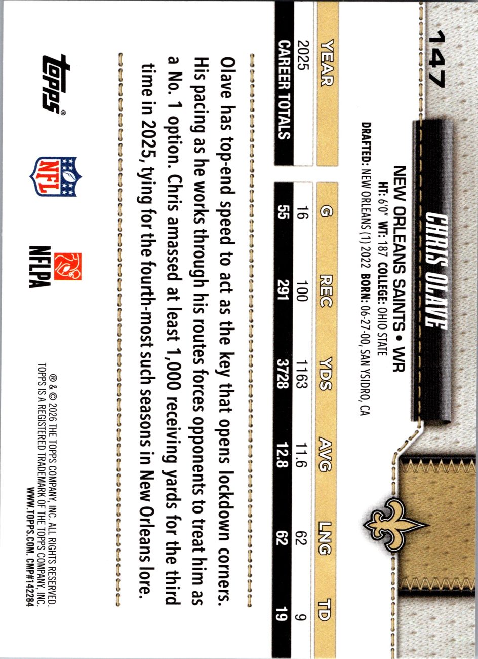 2026 Topps Flagship #147 Chris Olave back