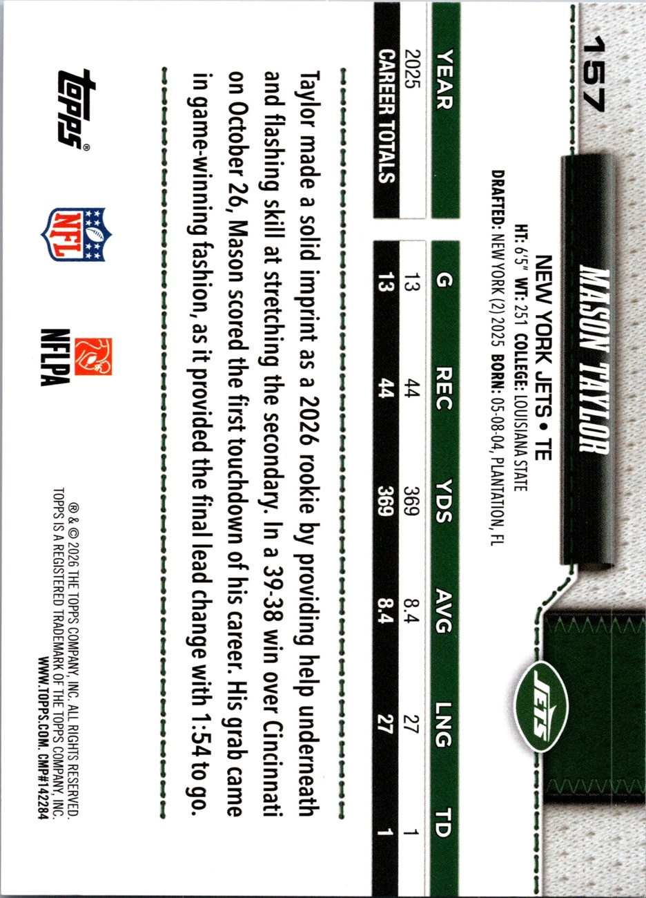 2026 Topps Flagship #157 Mason Taylor back