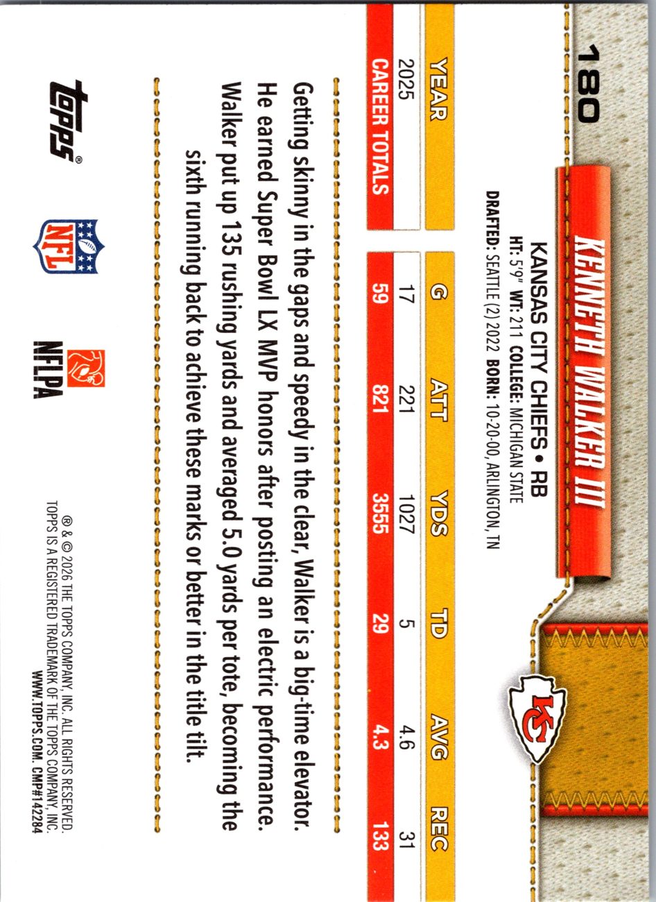 2026 Topps Flagship #180 Kenneth Walker III back