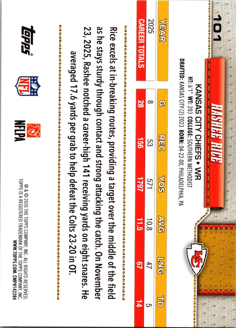 2026 Topps Flagship #101 Rashee Rice back