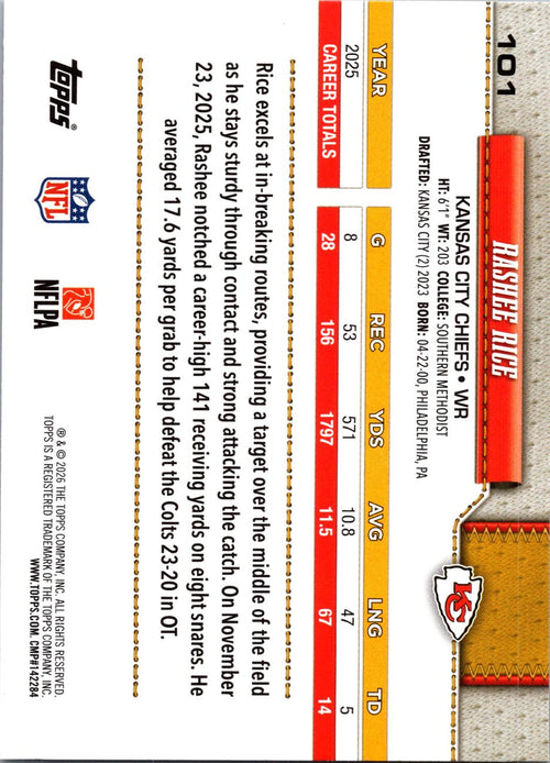 2026 Topps Flagship #101 Rashee Rice back