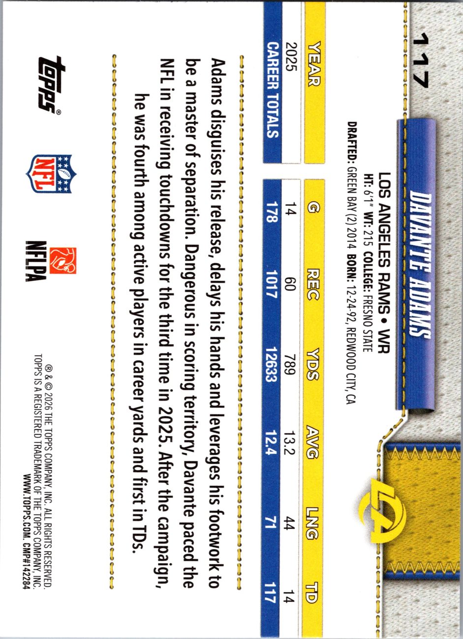 2026 Topps Flagship #117 Davante Adams back