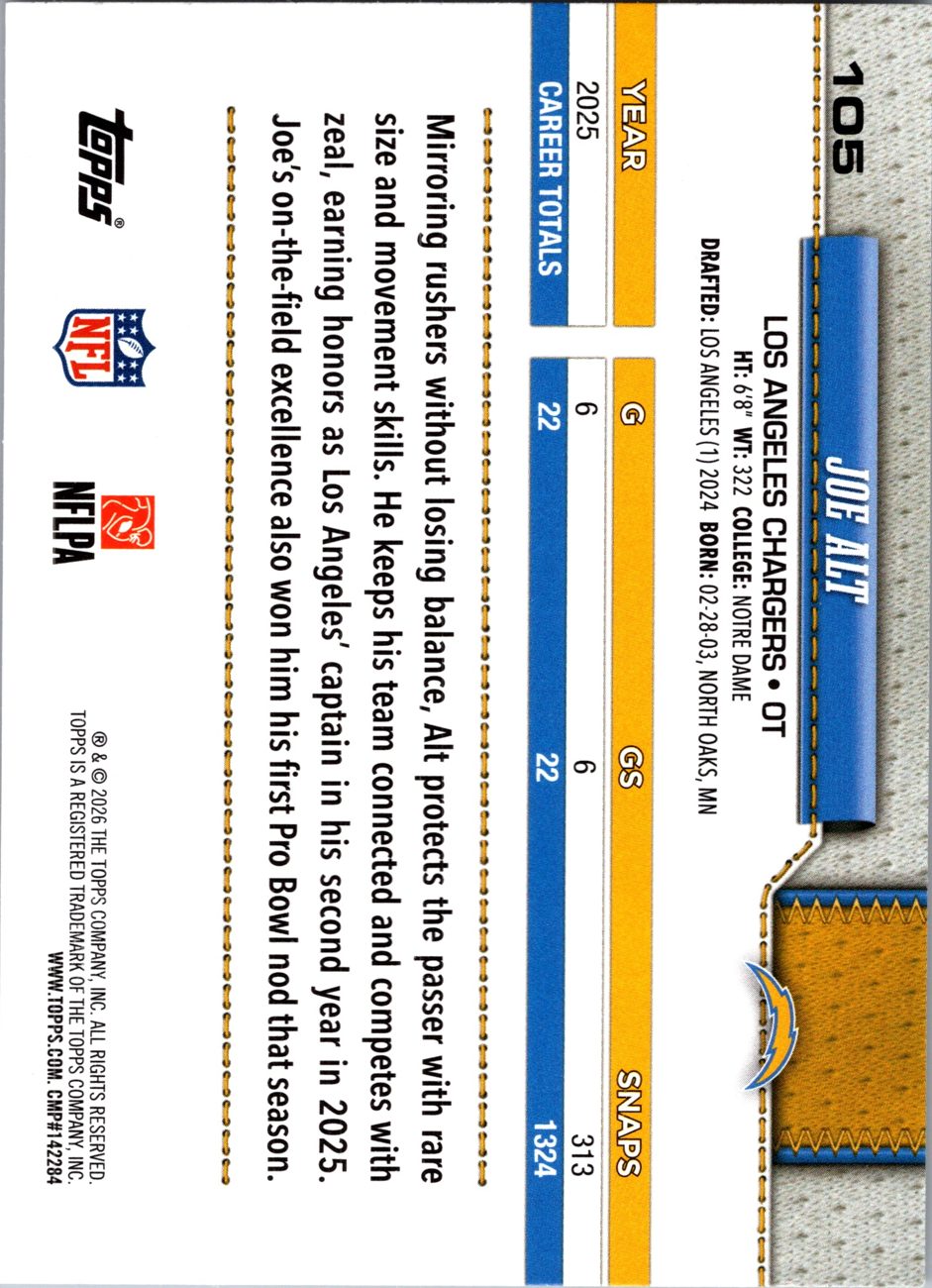 2026 Topps Flagship #105 Joe Alt back