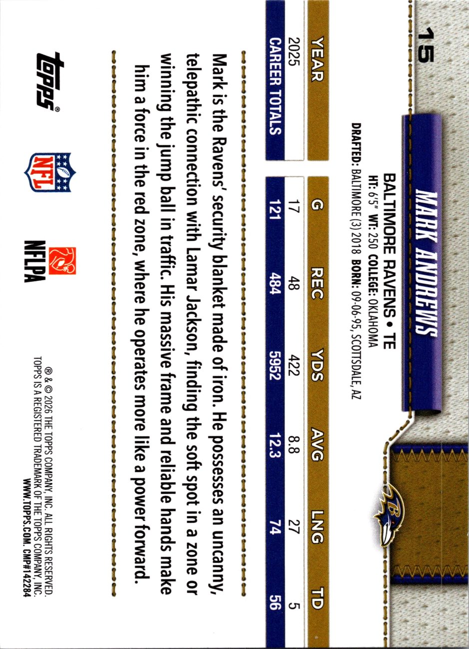 2026 Topps Flagship #15 Mark Andrews back