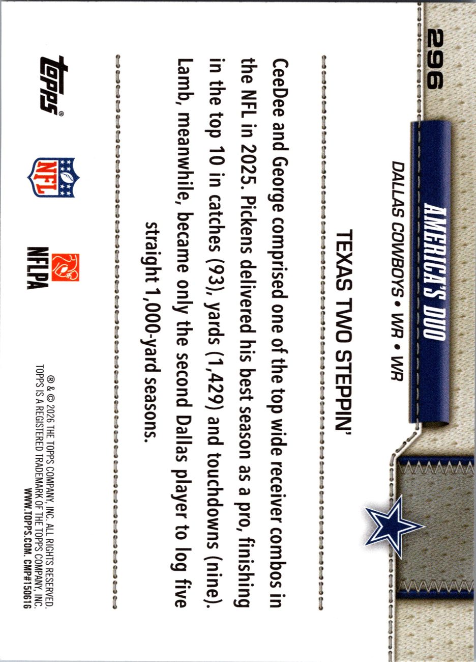 2026 Topps Flagship #296 Dallas Cowboys back