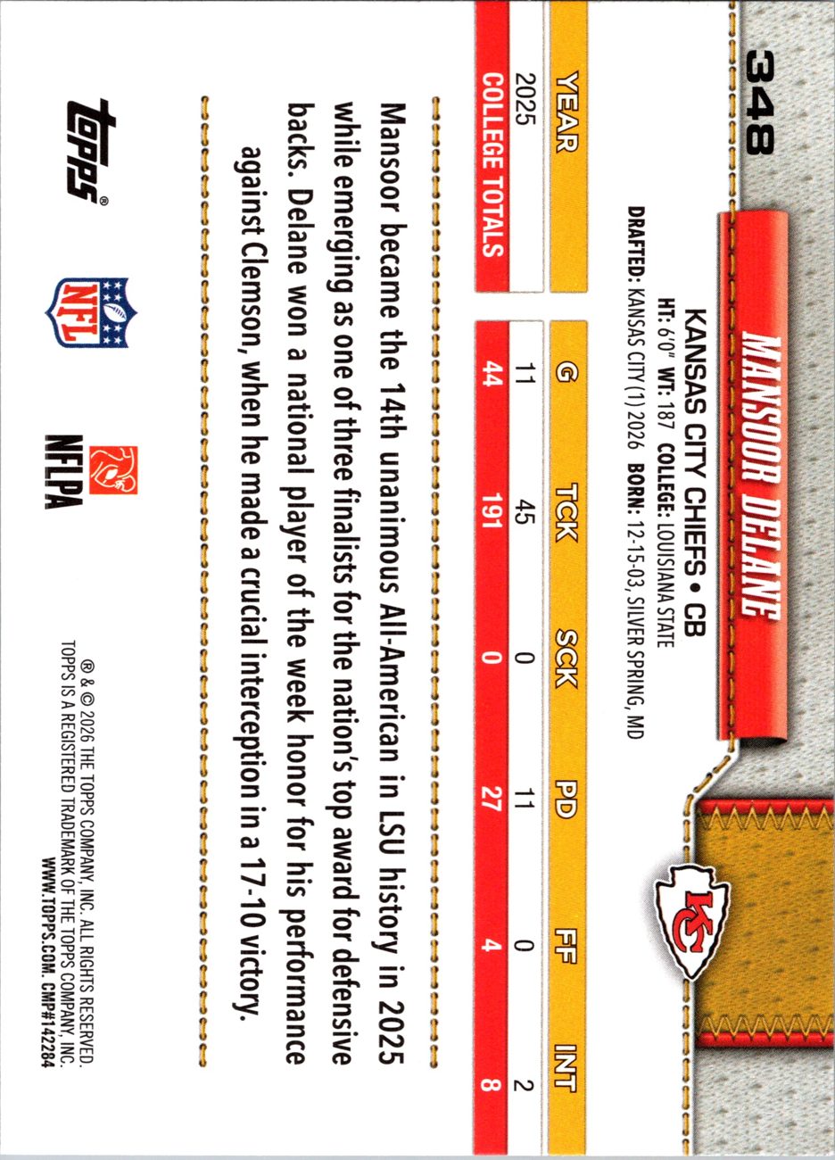 2026 Topps Flagship #348 Mansoor Delane RC back