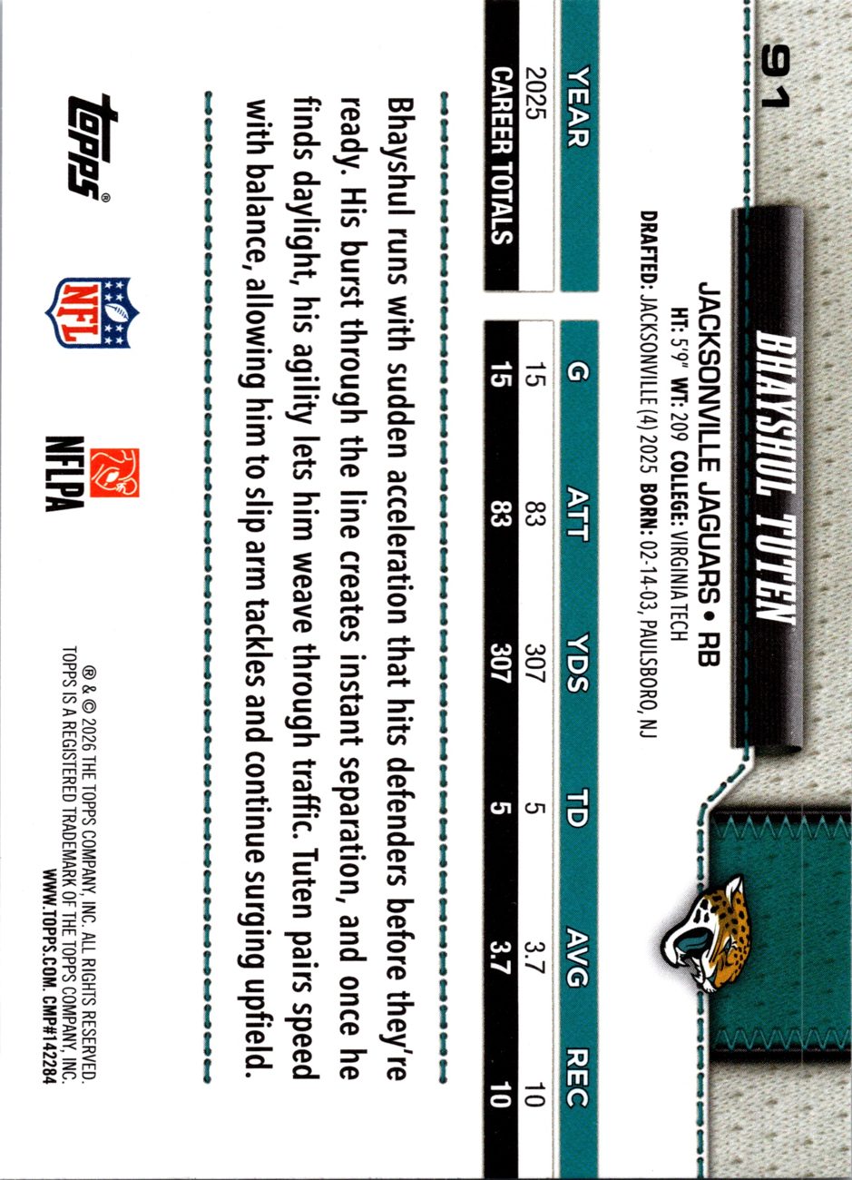 2026 Topps Flagship #91 Bhayshul Tuten back