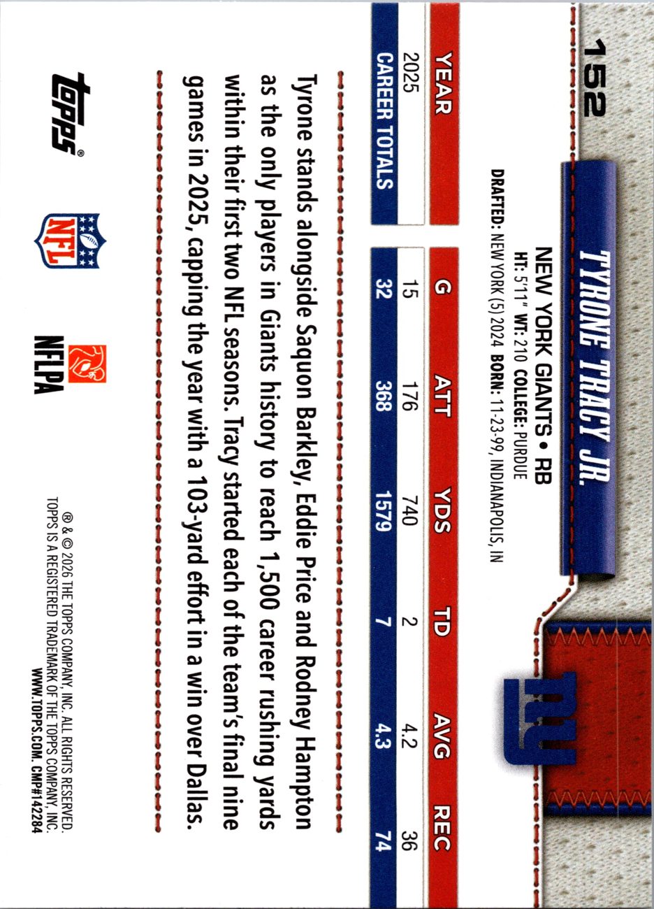2026 Topps Flagship #152 Tyrone Tracy Jr. back