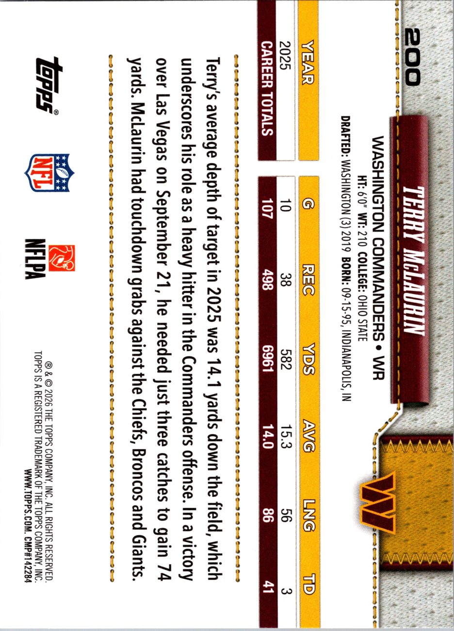 2026 Topps Flagship #200 Terry McLaurin back
