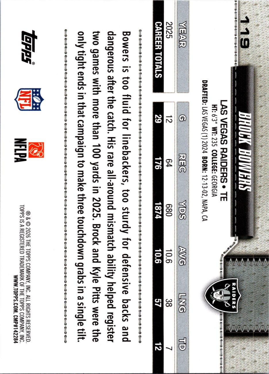 2026 Topps Flagship #119 Brock Bowers back