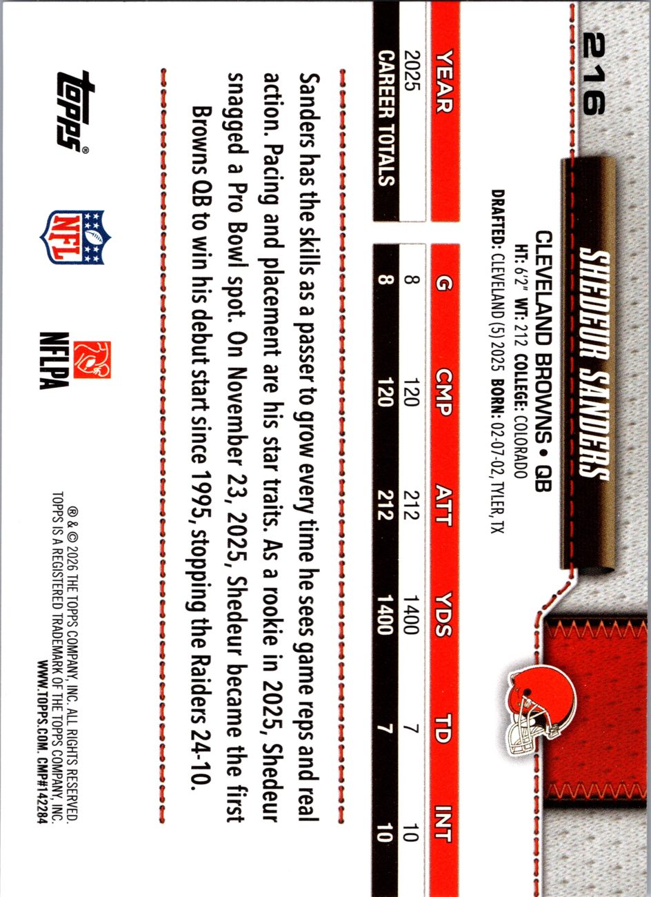 2026 Topps Flagship #216 Shedeur Sanders