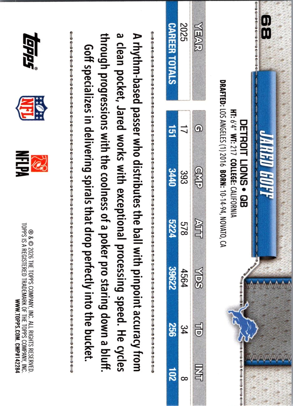 2026 Topps Flagship #68 Jared Goff back