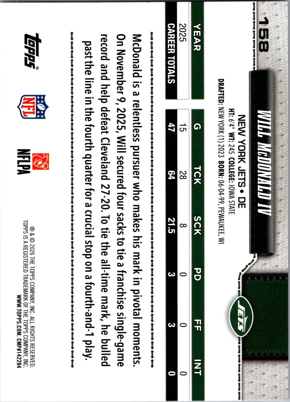 2026 Topps Flagship #158 Will McDonald IV back