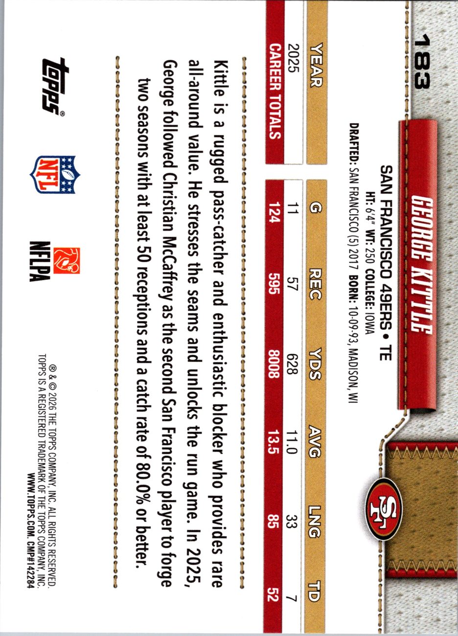2026 Topps Flagship #183 George Kittle back
