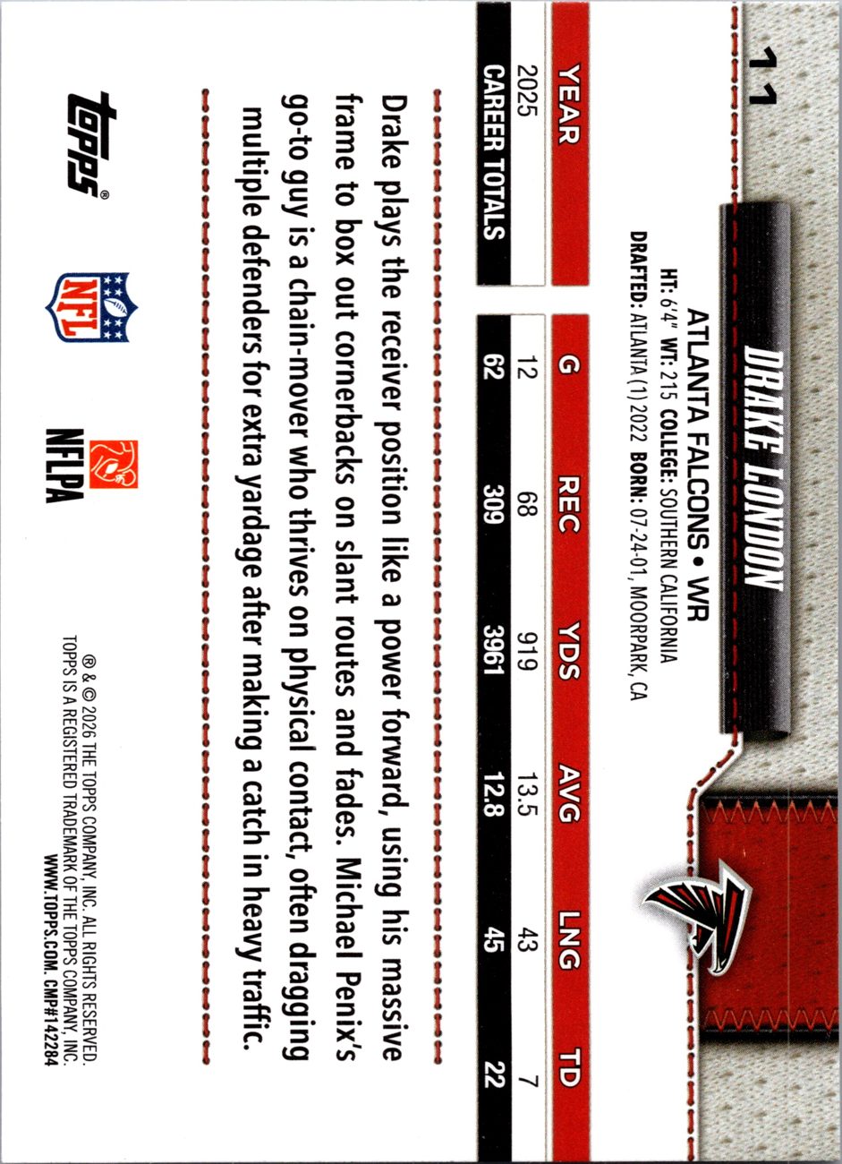 2026 Topps Flagship #11 Drake London back