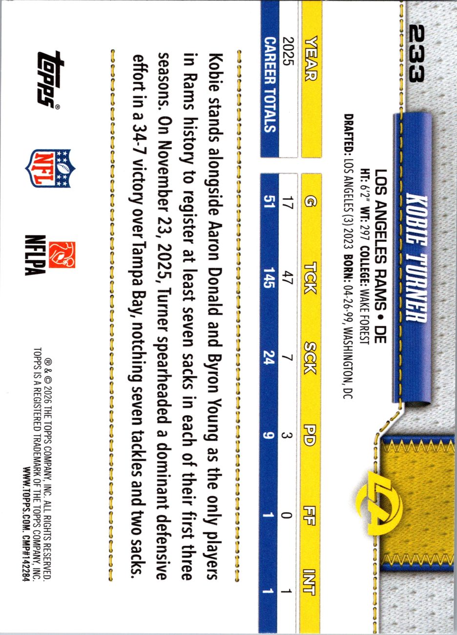 2026 Topps Flagship #233 Kobie Turner back