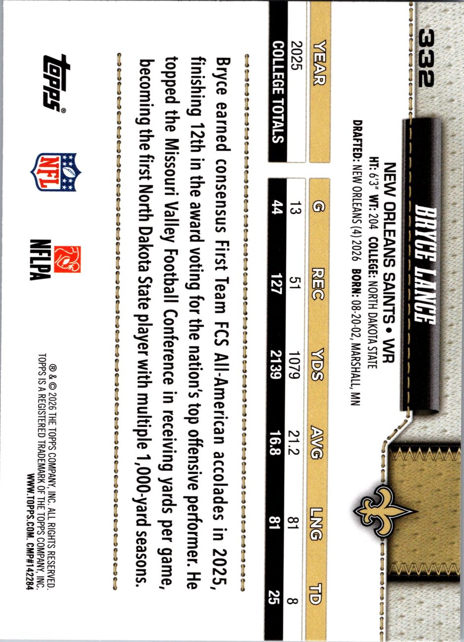 2026 Topps Flagship #332 Bryce Lance RC back