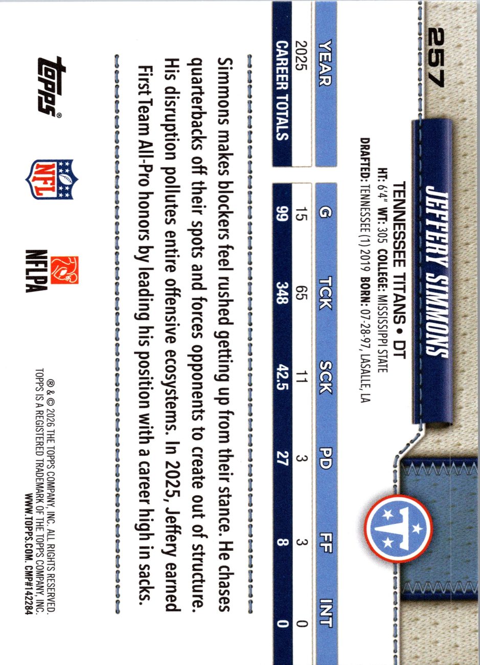 2026 Topps Flagship #257 Jeffery Simmons back