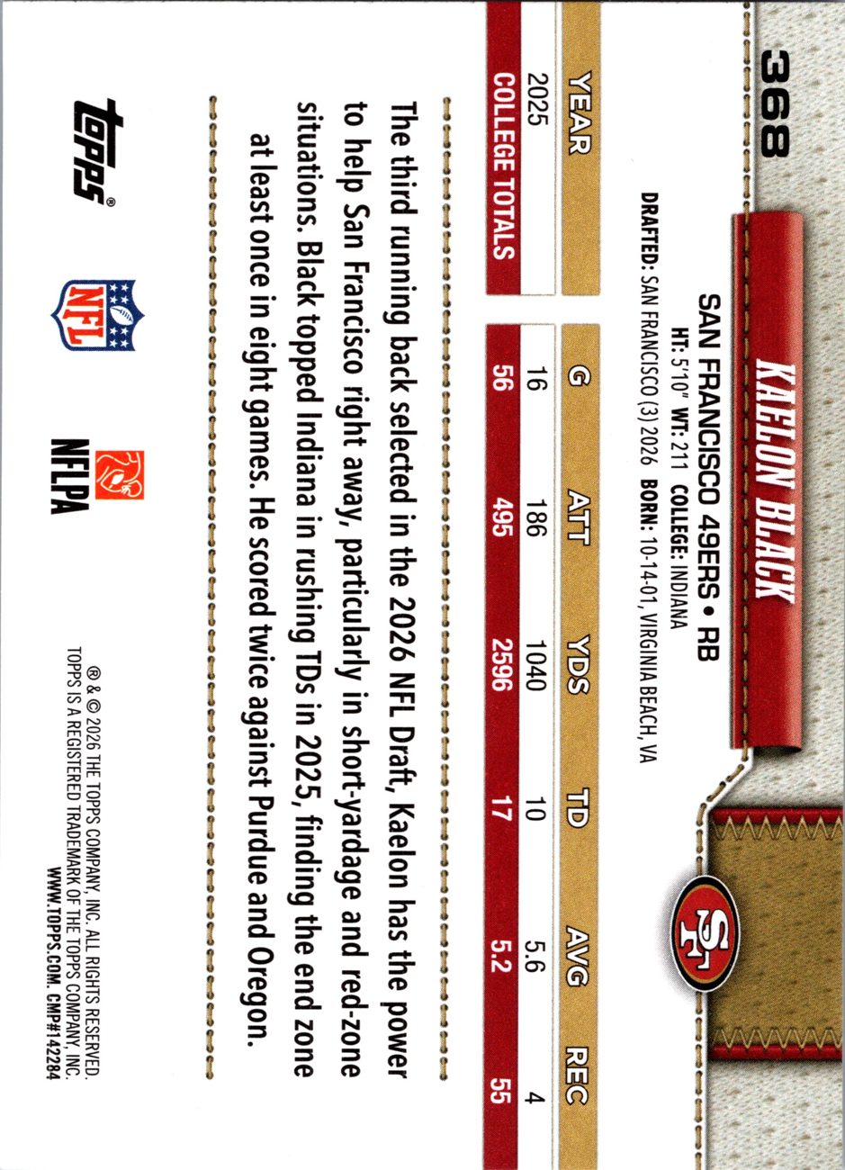 2026 Topps Flagship #368 Kaelon Black RC back