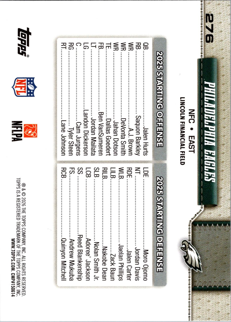 2026 Topps Flagship #276 Philadelphia Eagles back