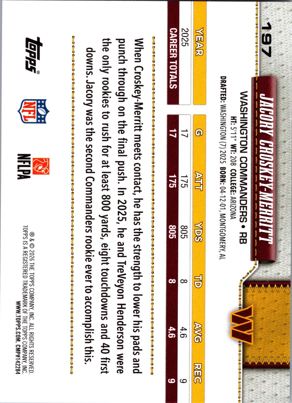 2026 Topps Flagship #197 Jacory Croskey-Merritt back