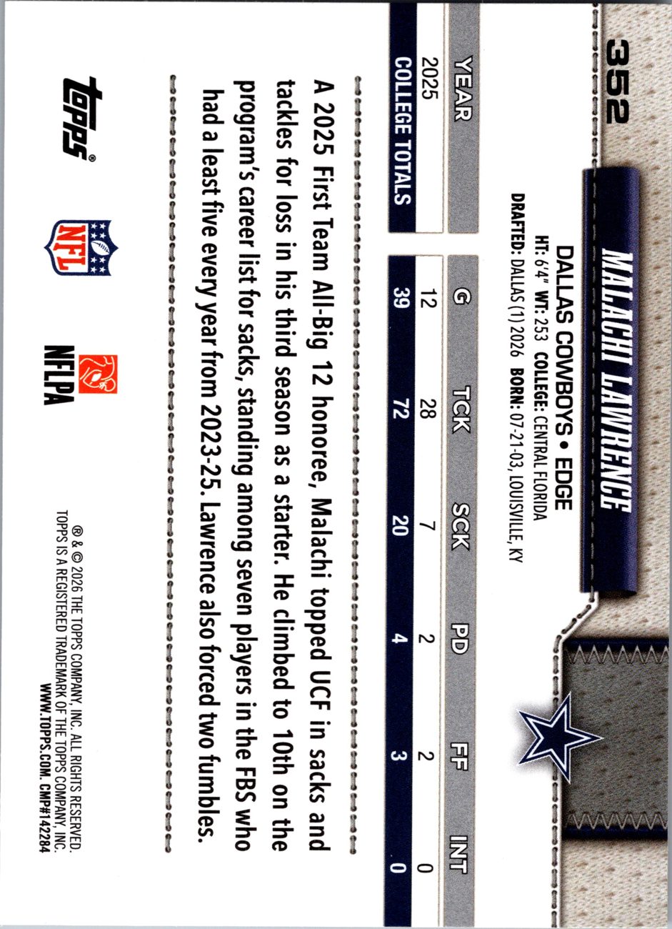 2026 Topps Flagship #352 Malachi Lawrence RC back