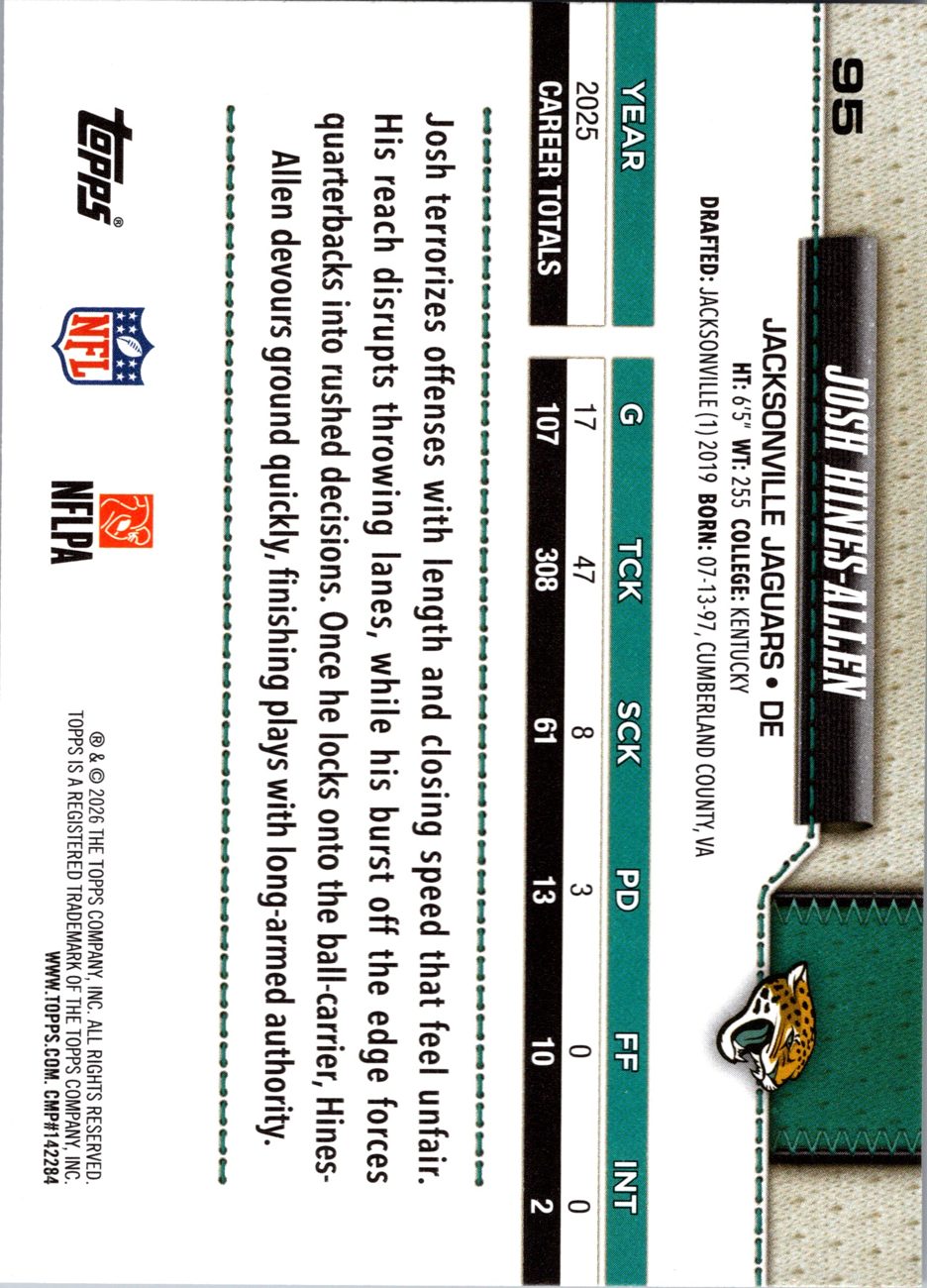 2026 Topps Flagship #95 Josh Hines-Allen back