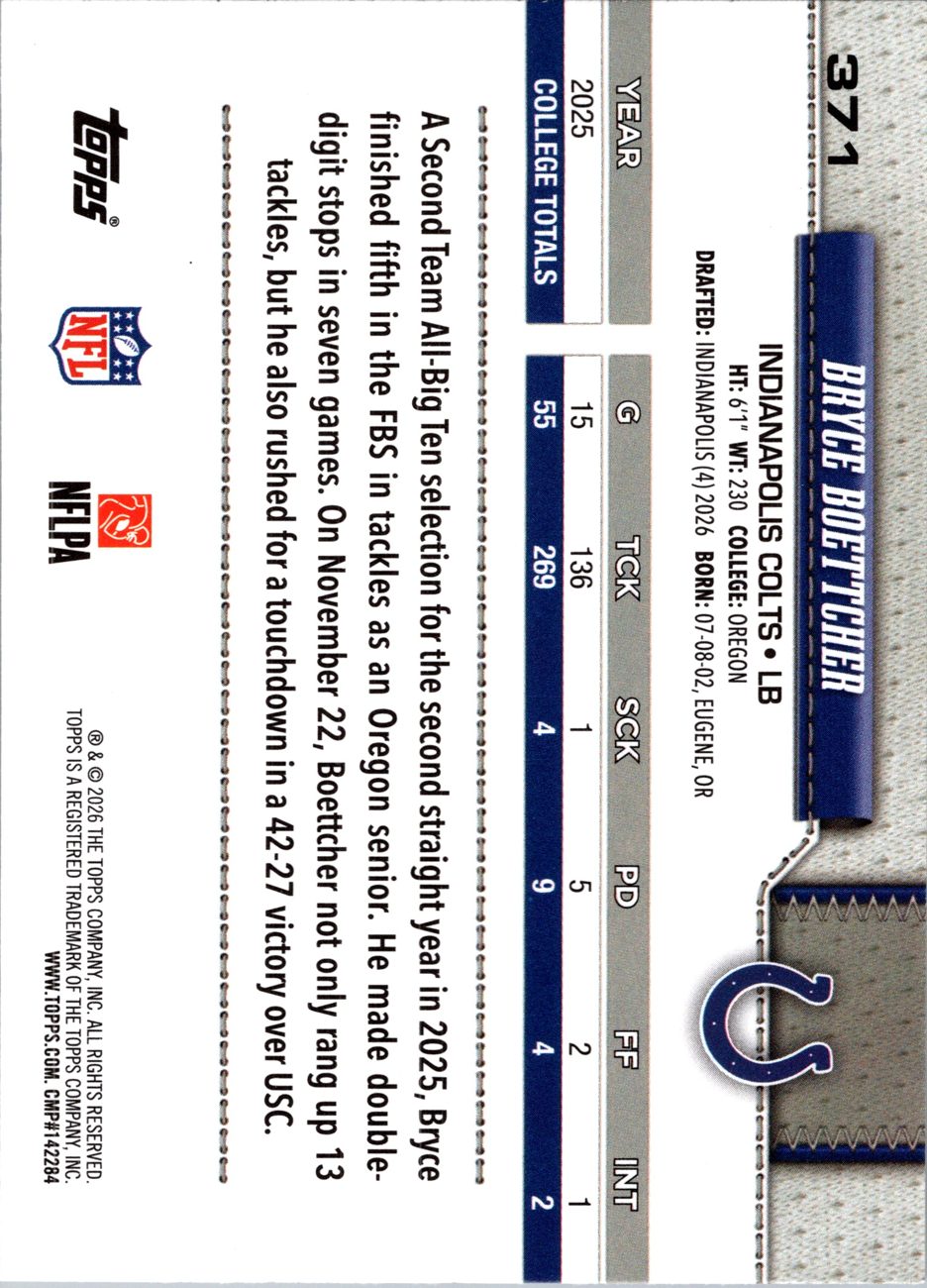 2026 Topps Flagship #371 Bryce Boettcher RC back