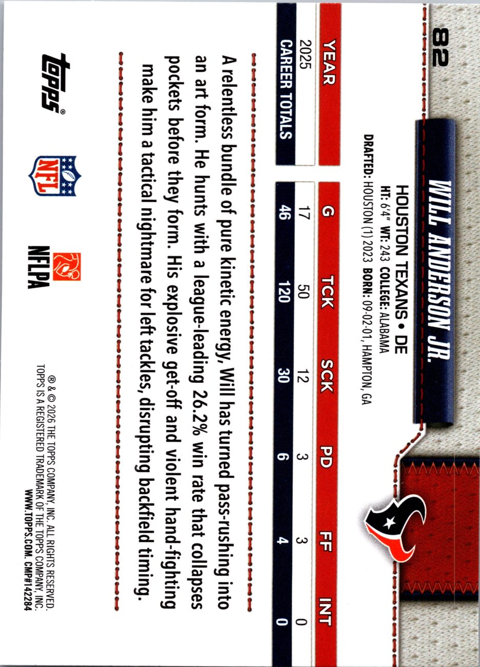 2026 Topps Flagship #82 Will Anderson Jr. back