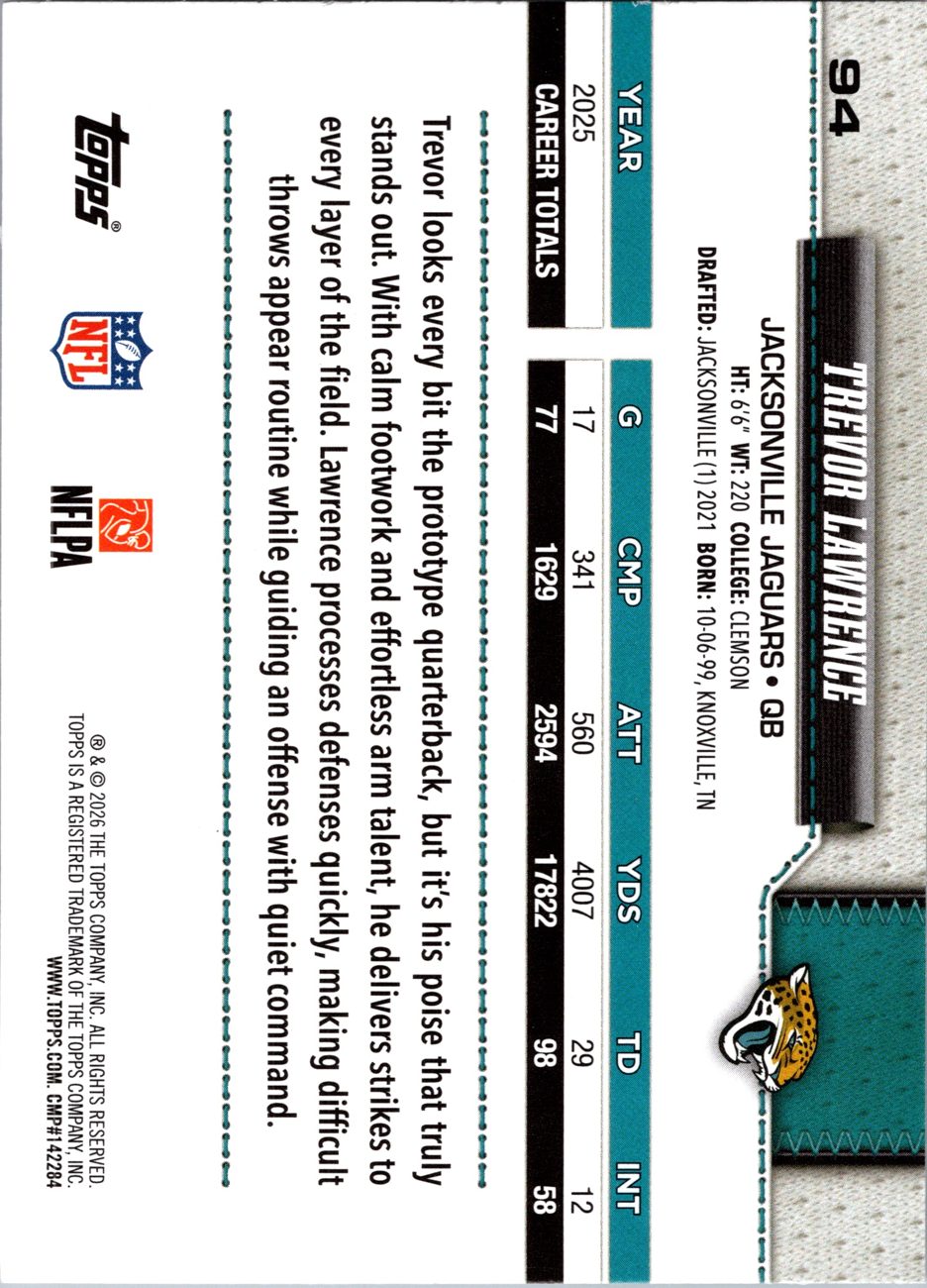 2026 Topps Flagship #94 Trevor Lawrence back