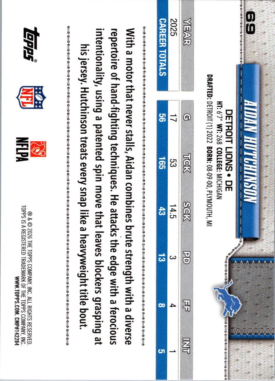 2026 Topps Flagship #69 Aidan Hutchinson back