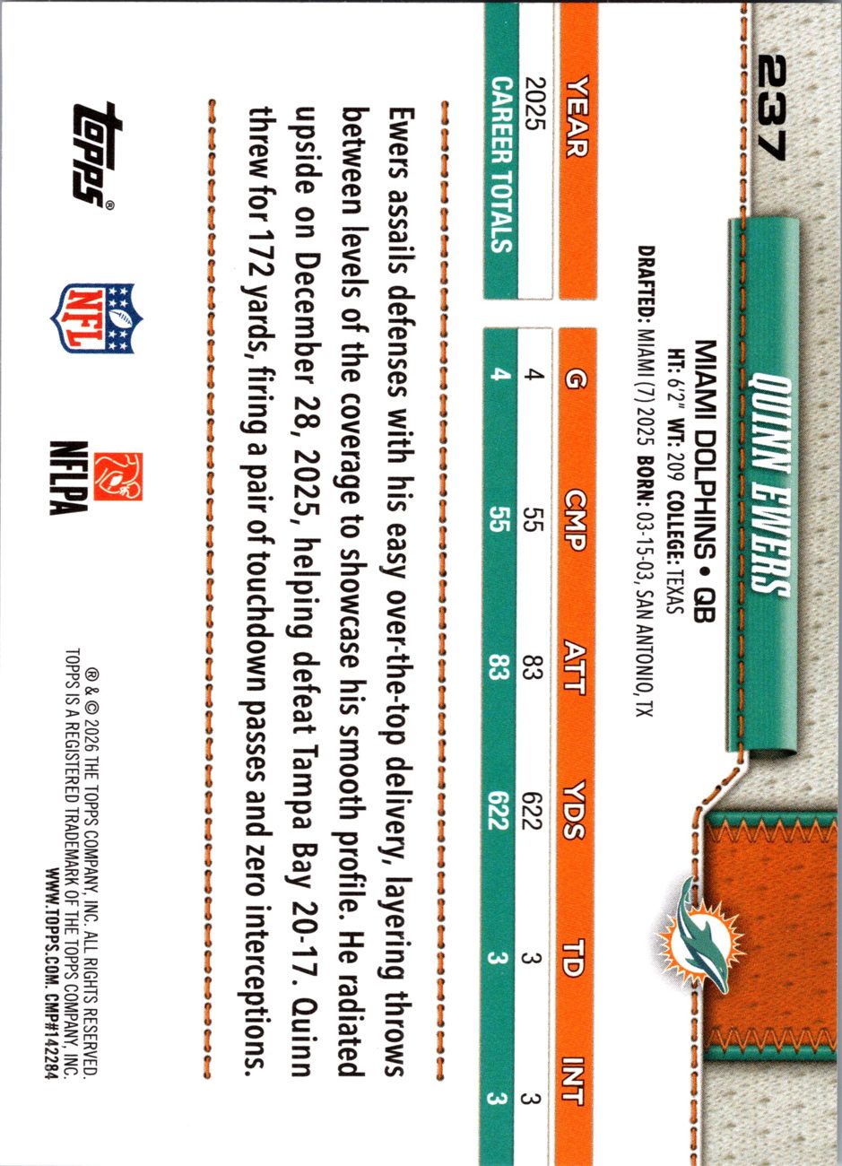 2026 Topps Flagship #237 Quinn Ewers back