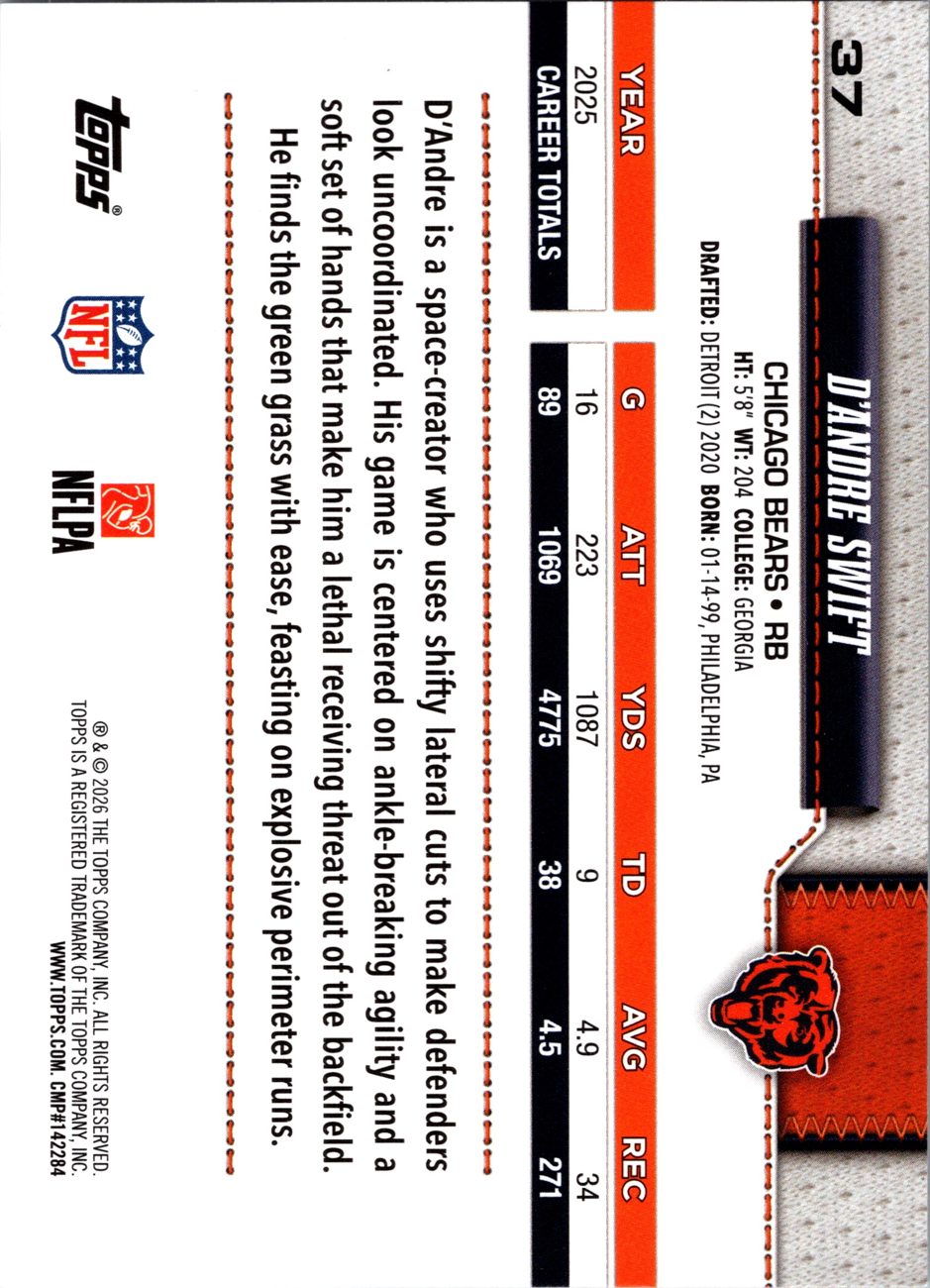 2026 Topps Flagship #37 D'Andre Swift back