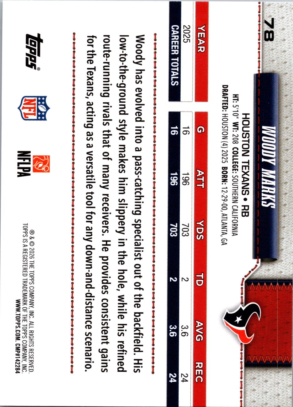 2026 Topps Flagship #78 Woody Marks back