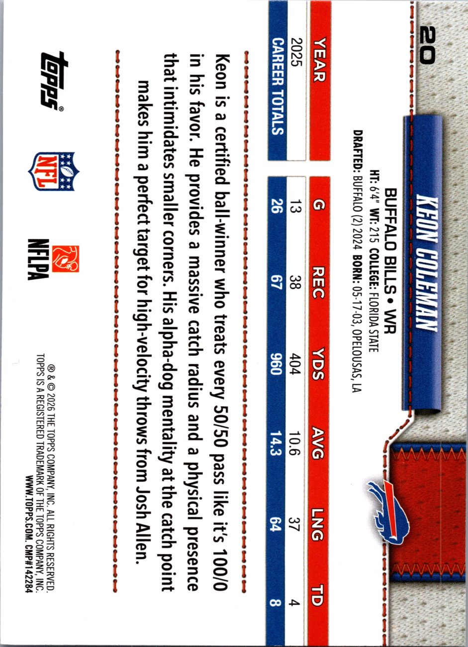 2026 Topps Flagship #20 Keon Coleman back