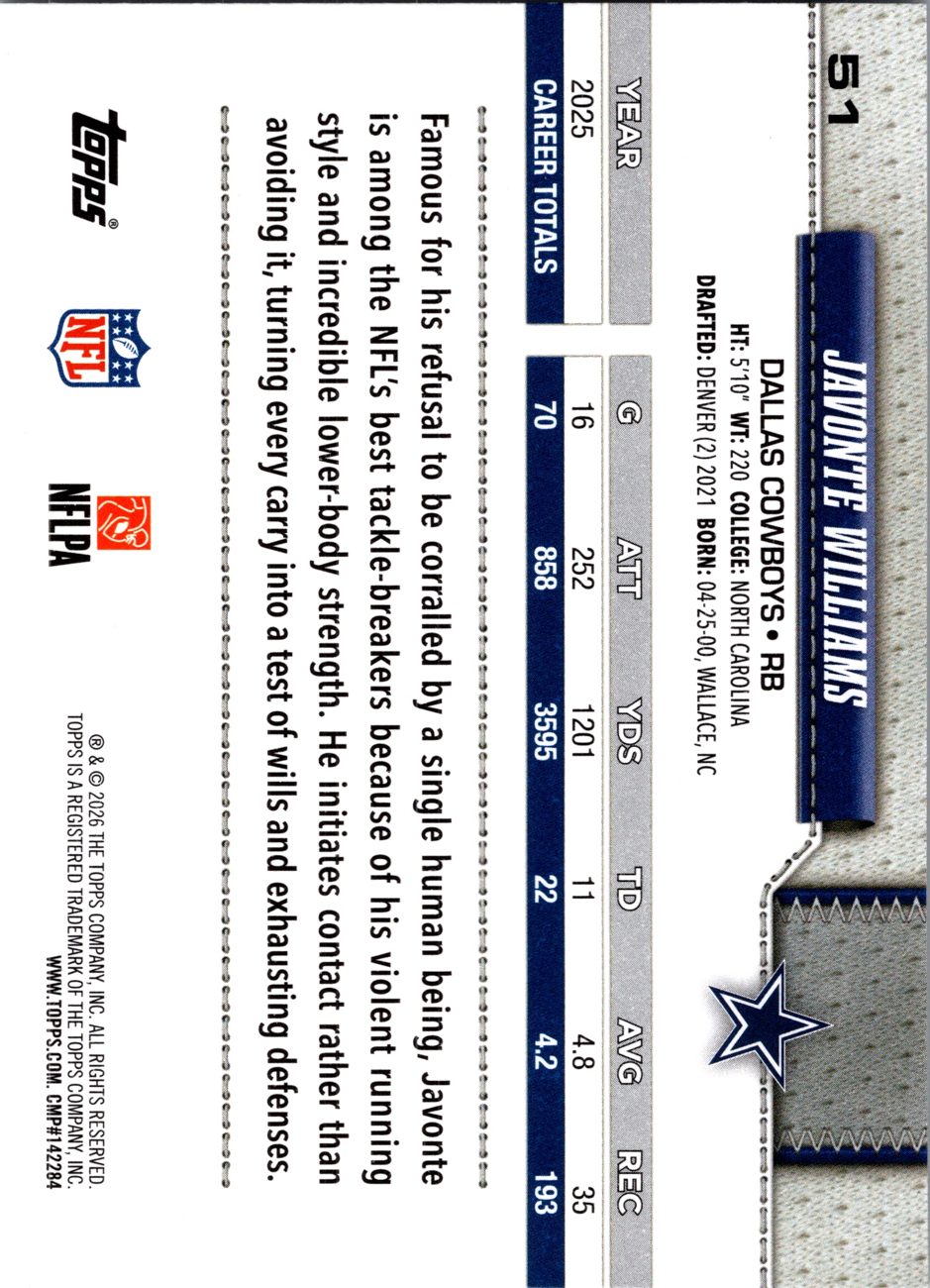 2026 Topps Flagship #51 Javonte Williams back