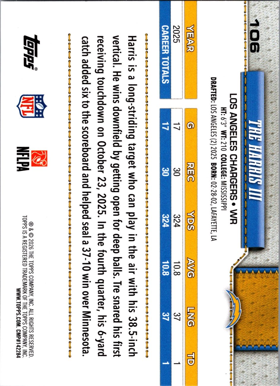 2026 Topps Flagship #106 Tre' Harris III back