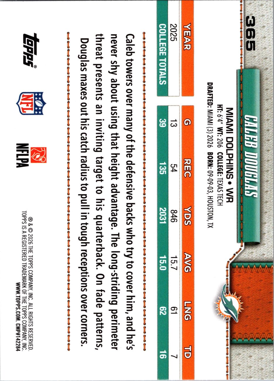 2026 Topps Flagship #365 Caleb Douglas RC back