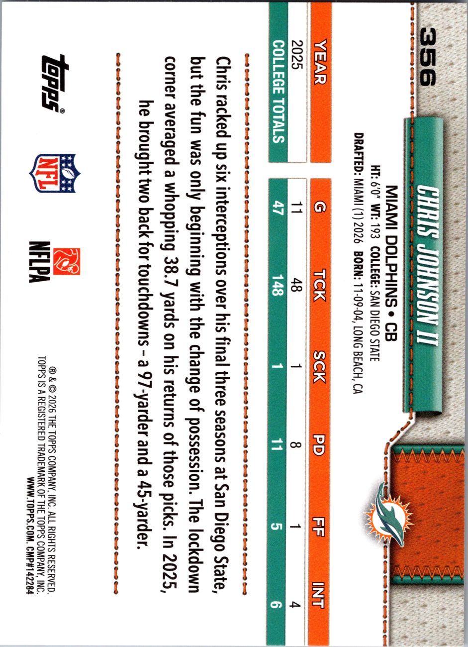 2026 Topps Flagship #356 Chris Johnson II RC back