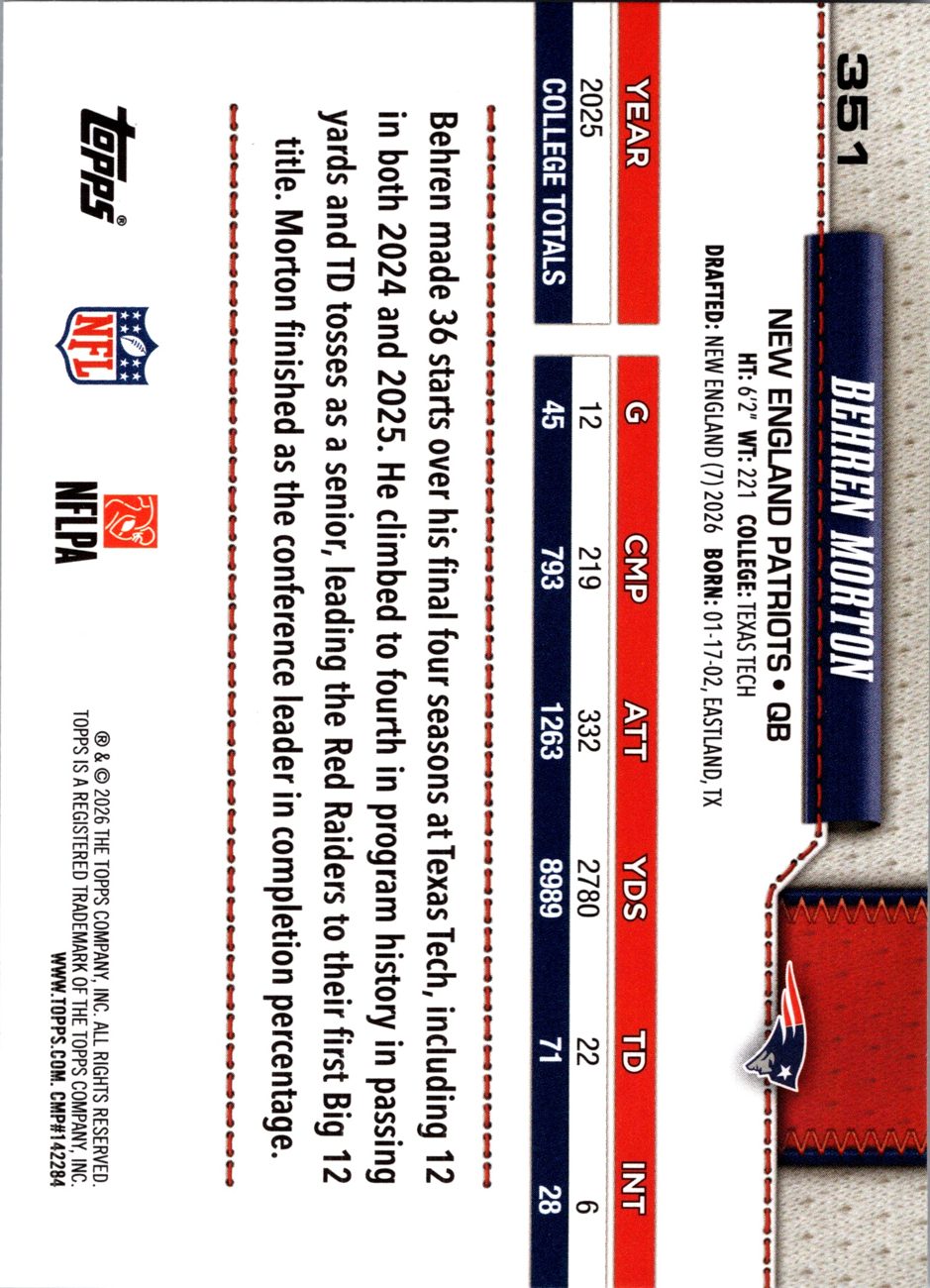 2026 Topps Flagship #351 Behren Morton RC back