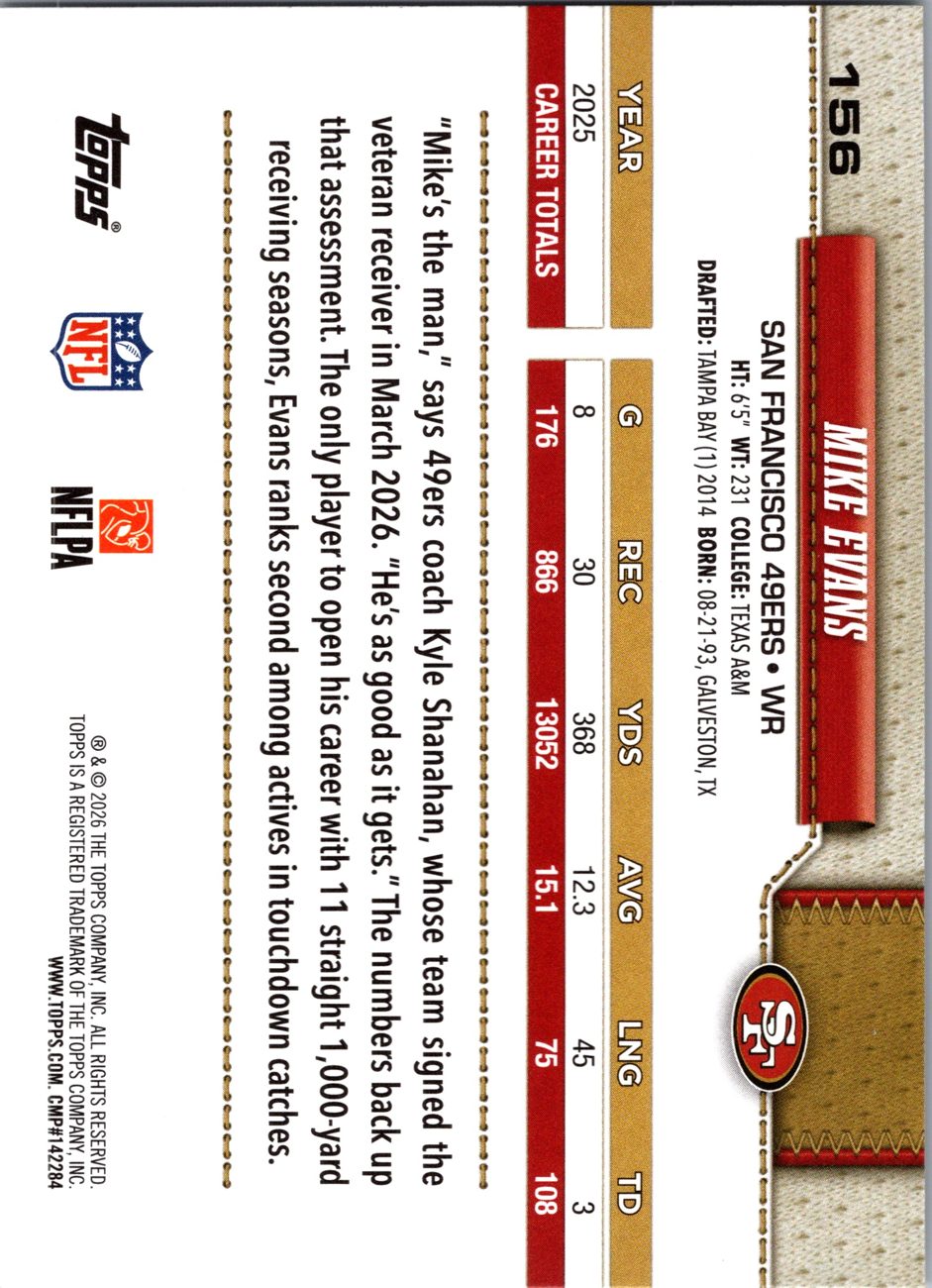 2026 Topps Flagship #156 Mike Evans back
